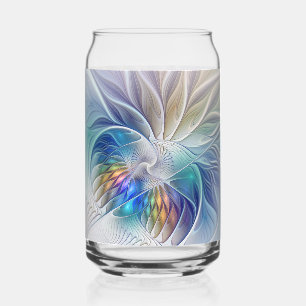 Floral Fantasy, Colorful Abstract Fractal Flower Can Glass