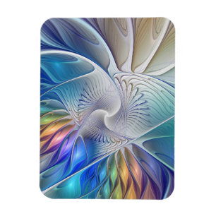 Floral Fantasy, Colorful Abstract Fractal Flower Magnet