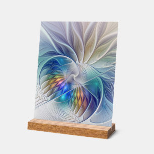 Floral Fantasy, Colourful Abstract Fractal Flower Acrylic Sign
