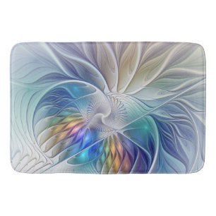 Floral Fantasy, Colourful Abstract Fractal Flower Bath Mat
