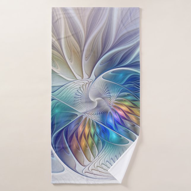 Floral Fantasy, Colourful Abstract Fractal Flower Bath Towel (Bath Towel)