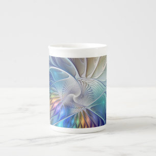 Floral Fantasy, Colourful Abstract Fractal Flower Bone China Mug