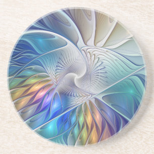 Floral Fantasy, Colourful Abstract Fractal Flower Coaster