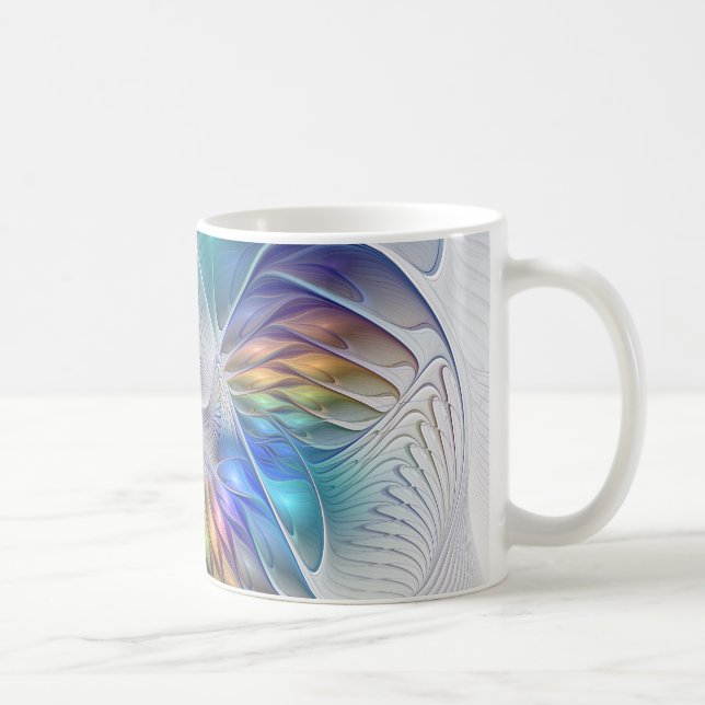 Floral Fantasy, Colourful Abstract Fractal Flower Coffee Mug (Right)
