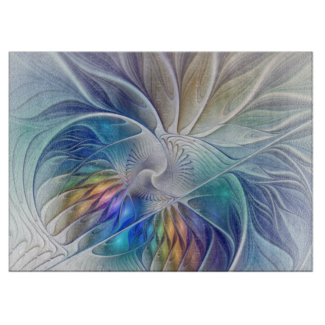 Floral Fantasy, Colourful Abstract Fractal Flower Cutting Board (Front)