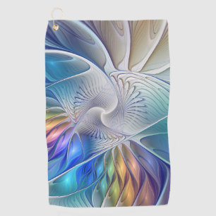 Floral Fantasy, Colourful Abstract Fractal Flower Golf Towel