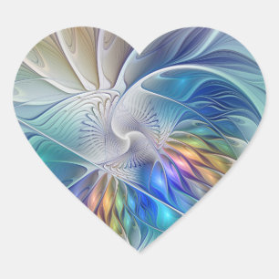 Floral Fantasy, Colourful Abstract Fractal Flower Heart Sticker
