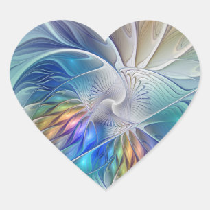 Floral Fantasy, Colourful Abstract Fractal Flower Heart Sticker
