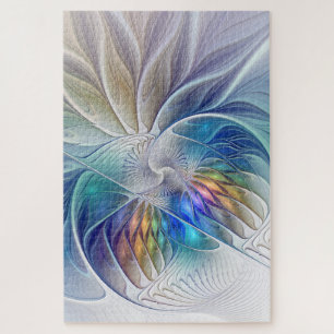 Floral Fantasy, Colourful Abstract Fractal Flower Jigsaw Puzzle