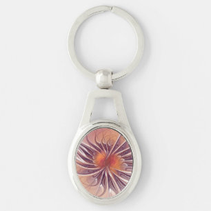 Floral Fantasy, Colourful Abstract Fractal Flower. Key Ring