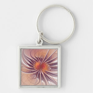 Floral Fantasy, Colourful Abstract Fractal Flower. Key Ring