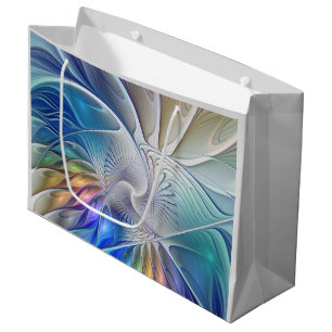 Floral Fantasy, Colourful Abstract Fractal Flower Large Gift Bag