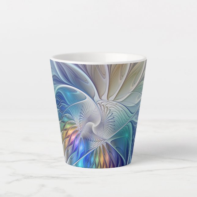 Floral Fantasy, Colourful Abstract Fractal Flower Latte Mug (Front)