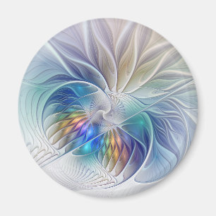 Floral Fantasy, Colourful Abstract Fractal Flower Magnet