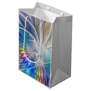 Floral Fantasy, Colourful Abstract Fractal Flower Medium Gift Bag