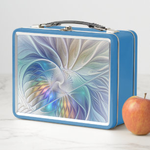 Floral Fantasy, Colourful Abstract Fractal Flower Metal Lunch Box