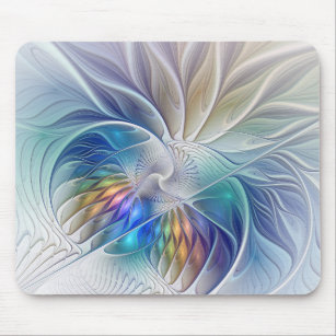 Floral Fantasy, Colourful Abstract Fractal Flower Mouse Mat