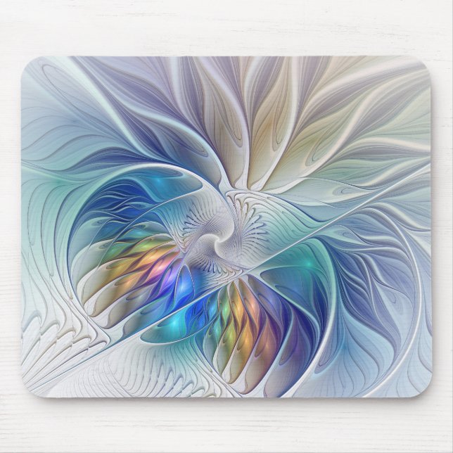 Floral Fantasy, Colourful Abstract Fractal Flower Mouse Mat (Front)