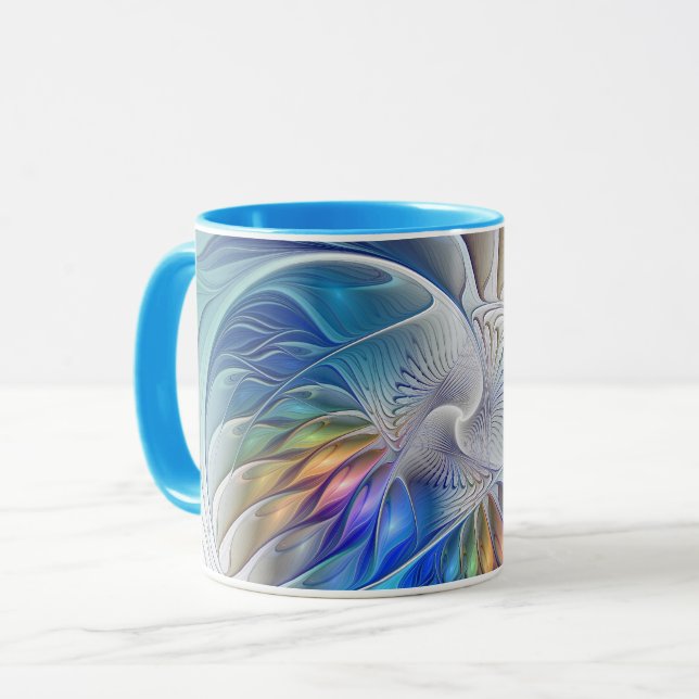 Floral Fantasy, Colourful Abstract Fractal Flower Mug (Front Left)