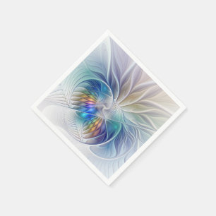 Floral Fantasy, Colourful Abstract Fractal Flower Napkin