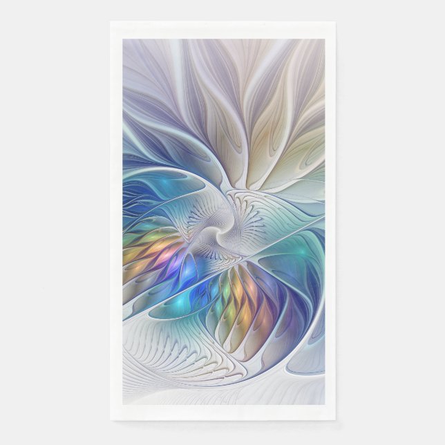 Floral Fantasy, Colourful Abstract Fractal Flower Napkin (Front)