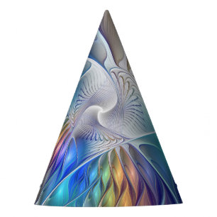 Floral Fantasy, Colourful Abstract Fractal Flower Party Hat