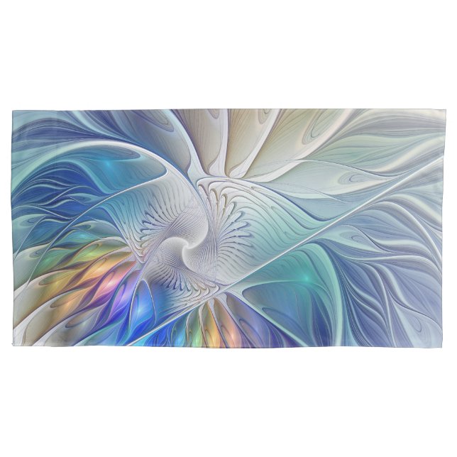 Floral Fantasy, Colourful Abstract Fractal Flower Pillowcase (Front)