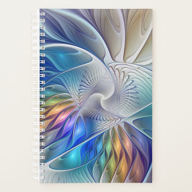 Floral Fantasy, Colourful Abstract Fractal Flower Planner (Front)