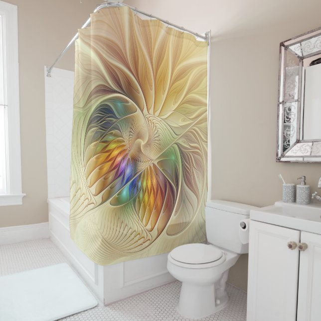 Floral Fantasy, Colourful Abstract Fractal Flower  Shower Curtain (In Situ)