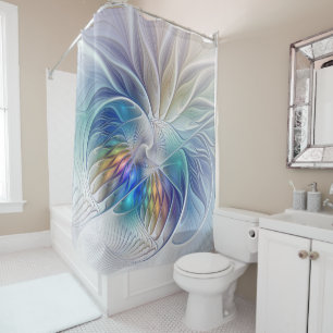 Floral Fantasy, Colourful Abstract Fractal Flower Shower Curtain