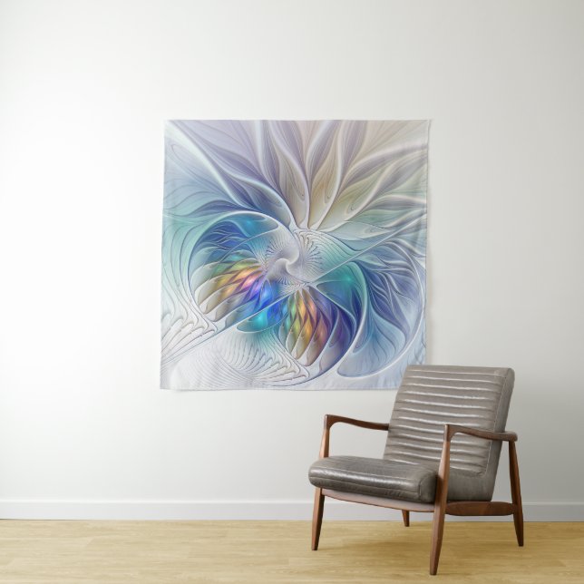 Floral Fantasy, Colourful Abstract Fractal Flower Tapestry (In Situ)