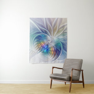 Floral Fantasy, Colourful Abstract Fractal Flower Tapestry