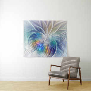 Floral Fantasy, Colourful Abstract Fractal Flower Tapestry