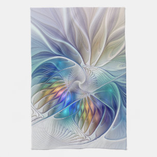 Floral Fantasy, Colourful Abstract Fractal Flower Tea Towel