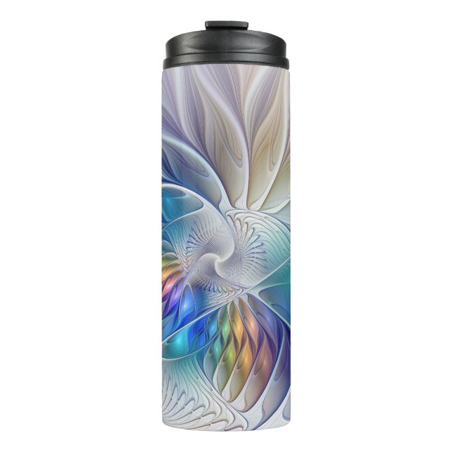 Floral Fantasy, Colourful Abstract Fractal Flower Thermal Tumbler (Front)