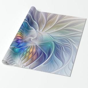 Floral Fantasy, Colourful Abstract Fractal Flower Wrapping Paper