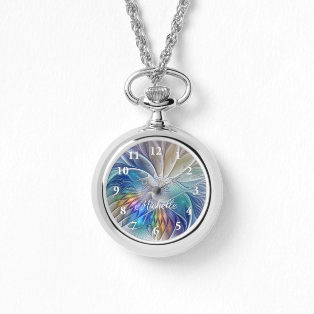 Floral Fantasy, Colourful Abstract Fractal Own Nam Watch (Front)