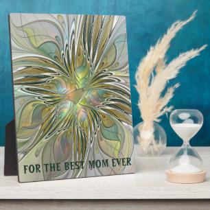 Floral Fantasy Fractal Flower With Gold Best Mum Plaque