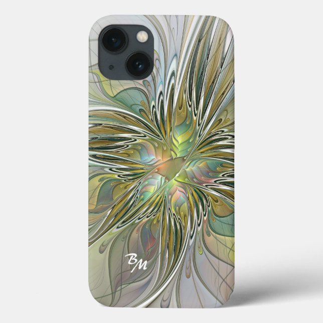 Floral Fantasy Fractal Flower With Gold Initials Case-Mate iPhone Case (Back)