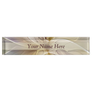 Floral Fantasy Gold Aubergine Abstract Art Text Nameplate