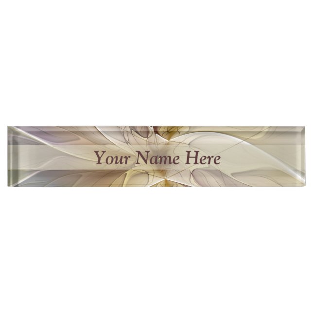 Floral Fantasy Gold Aubergine Abstract Art Text Nameplate (Front)