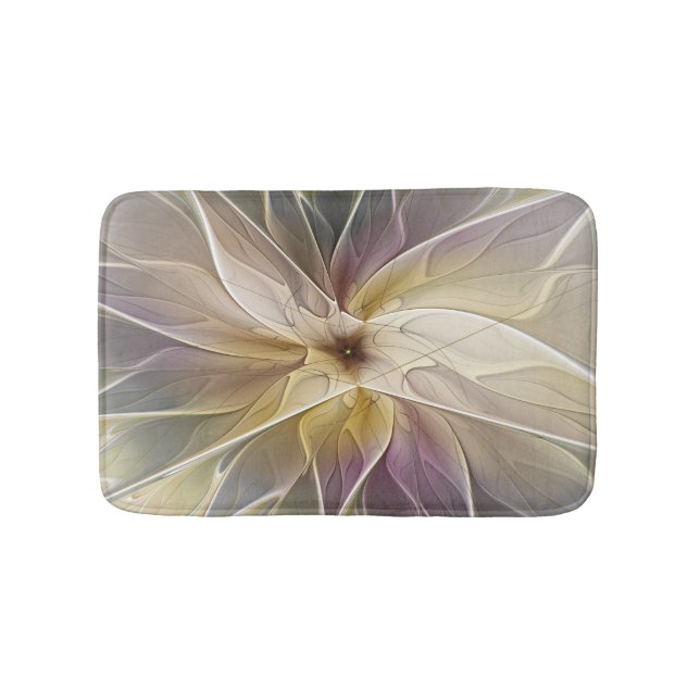 Floral Fantasy Gold Aubergine Abstract Fractal Art Bath Mat (Front)