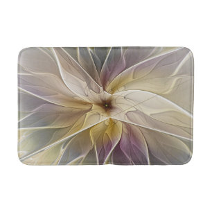 Floral Fantasy Gold Aubergine Abstract Fractal Art Bath Mat
