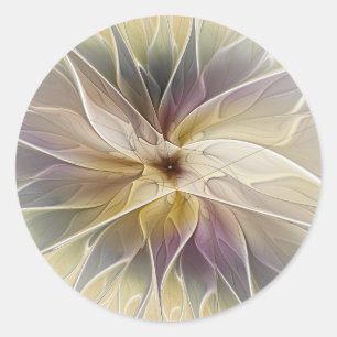 Floral Fantasy Gold Aubergine Abstract Fractal Art Classic Round Sticker