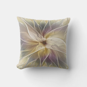 Floral Fantasy Gold Aubergine Abstract Fractal Art Cushion