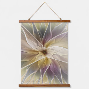 Floral Fantasy Gold Aubergine Abstract Fractal Art Hanging Tapestry