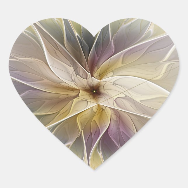 Floral Fantasy Gold Aubergine Abstract Fractal Art Heart Sticker (Front)