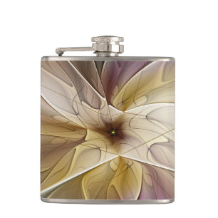 Floral Fantasy Gold Aubergine Abstract Fractal Art Hip Flask