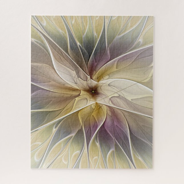 Floral Fantasy Gold Aubergine Abstract Fractal Art Jigsaw Puzzle (Vertical)