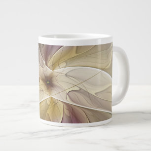Floral Fantasy Gold Aubergine Abstract Fractal Art Large Coffee Mug